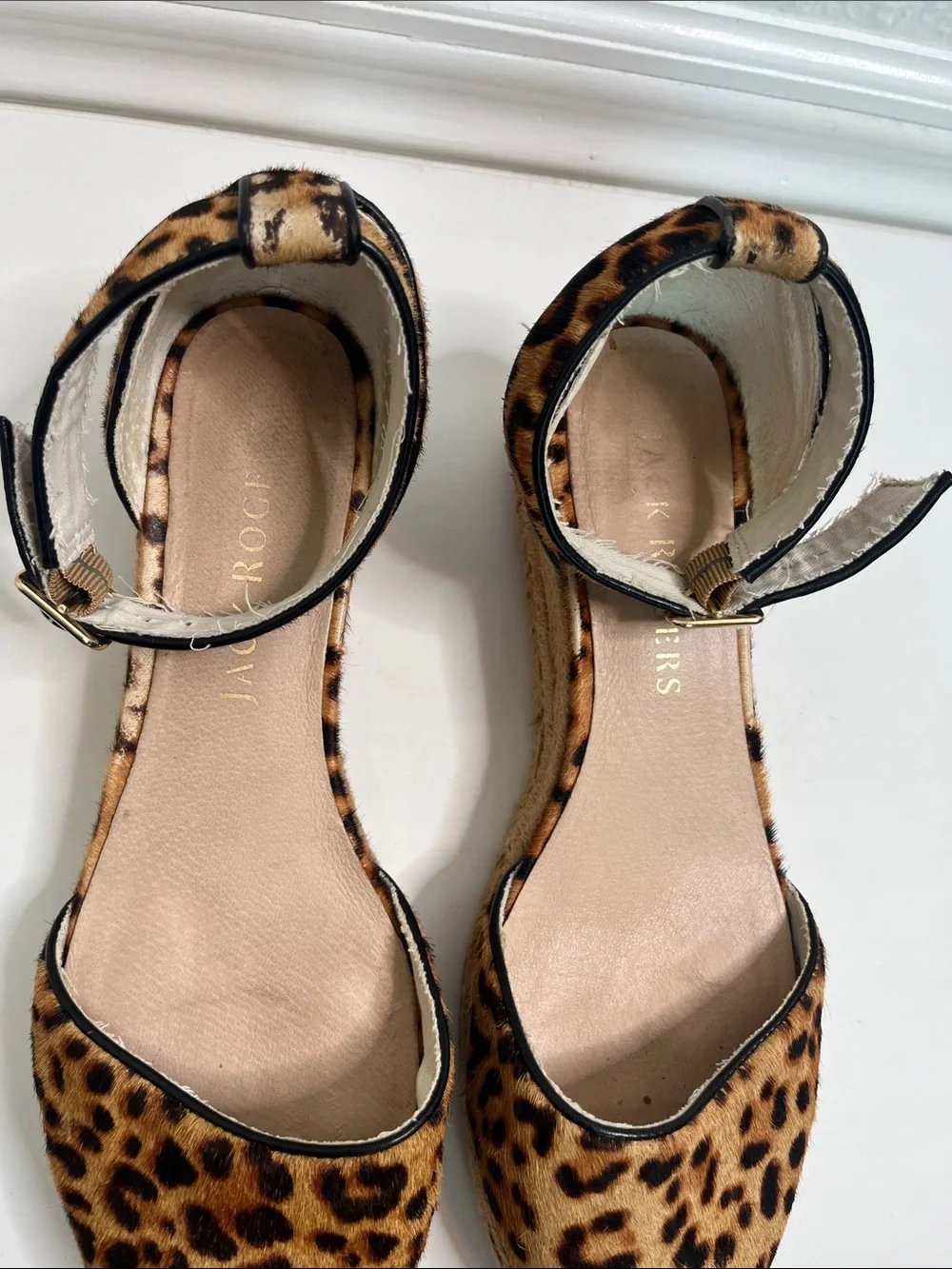 Jack Rogers Palmer Leopard Calf Hair Wedge Espadrilles Sz 9.5